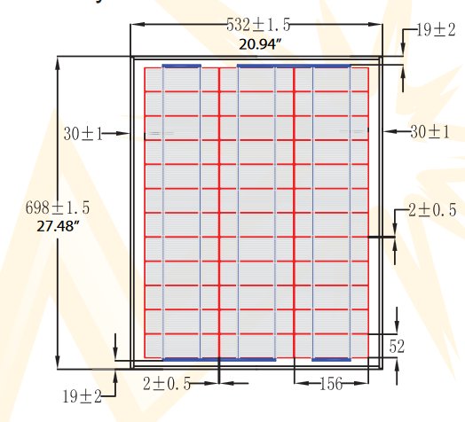 BSP40-12 40 Watt, 12 Volt Solar Panel Module Diagram