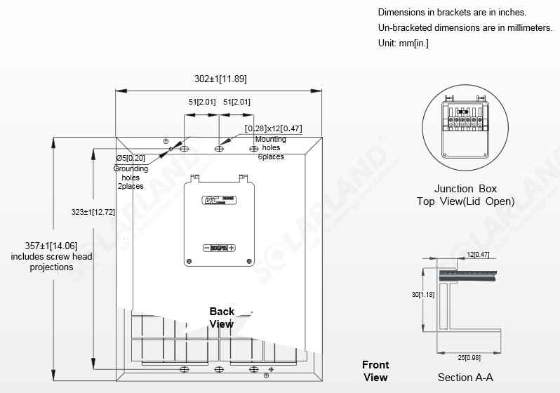 Solarland® SLP012-12C1d2 12 Watt, 12V Solar Panel Module Diagram