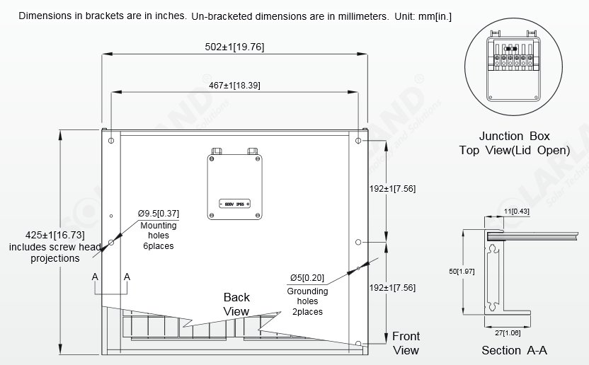 Solarland® SLP020-12 20 Watt Solar Panel Module Diagram