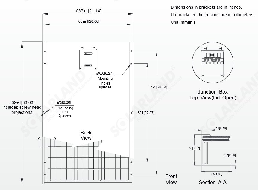 Solarland® SLP060-12 60 Watt, 12V Solar Panel Module Diagram