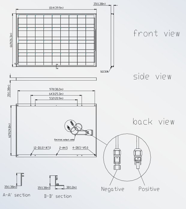 Solartech Power SPM100P-TS-N 100 Watt Solar Panel Module Diagram