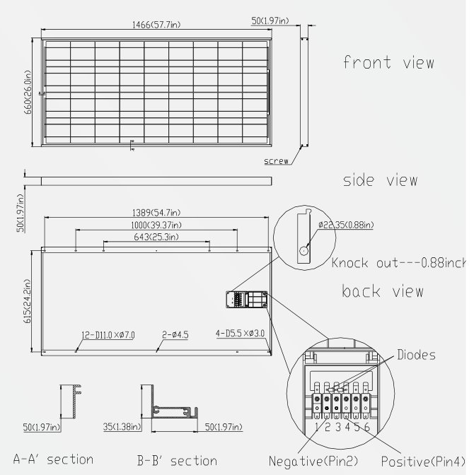 Solartech SPM135P-S-F 135W 12V Solar Panel Module Diagram