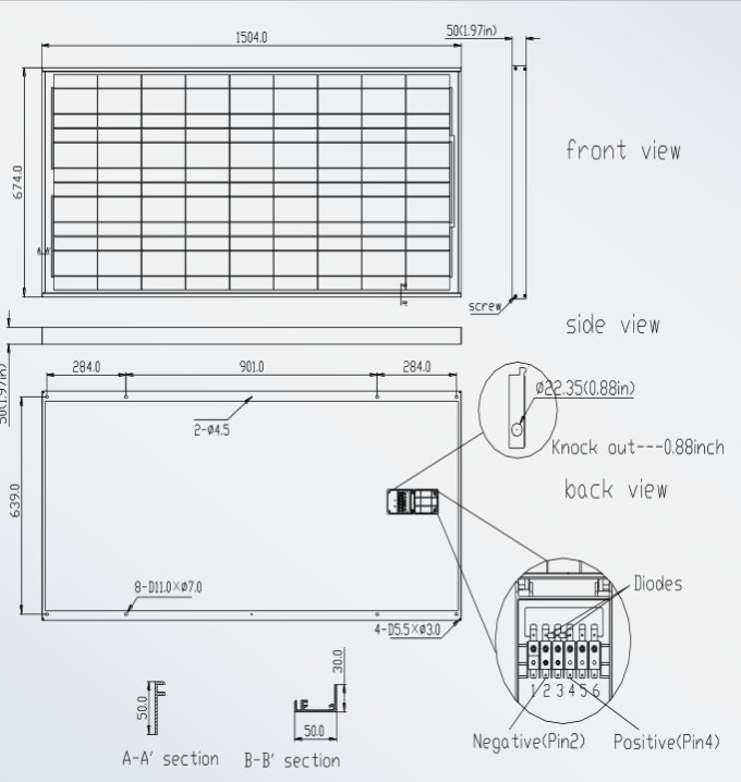 Solartech SPM140P-BP 140W 12V Solar Panel Module Diagram