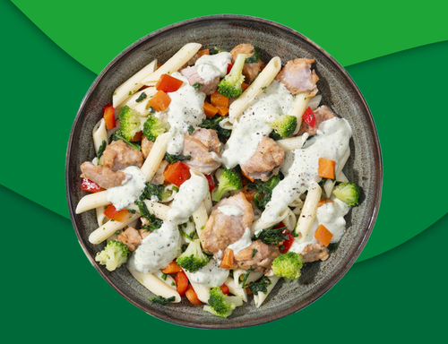 Pastaschotel met kip en pesto zoutarm