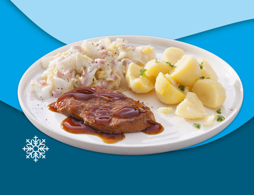 Schouderlap, gekookte aardappelen en witlof ham-kaas