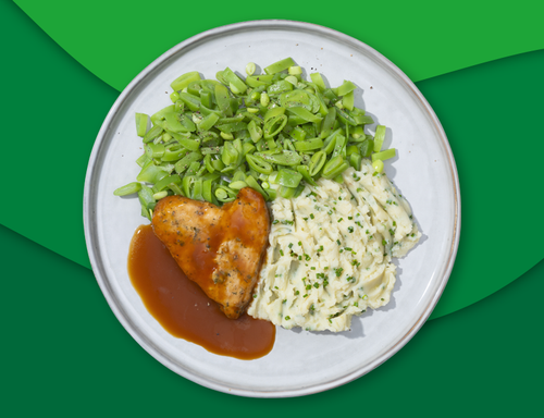 Kalkoenfilet met jus, puree bieslook en snijbonen zoutarm