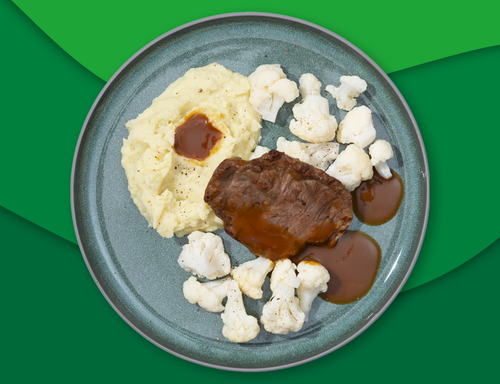 Rundersukade met jus, puree en bloemkool zoutarm
