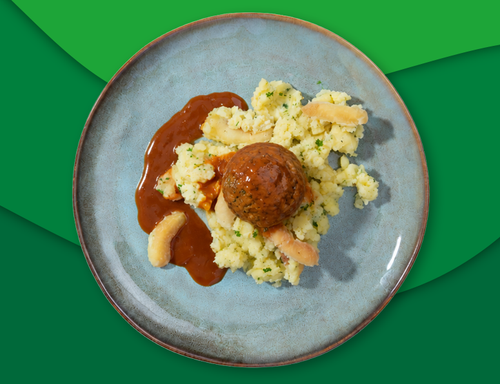 Vegetarische bal met jus en stamppot hete bliksem