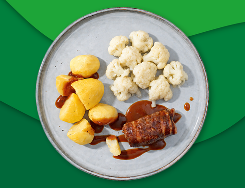 Varkensslavink met jus, aardappelen en bloemkool