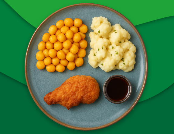 Kipdijschnitzel met gebakken aardappeltjes en bloemkool zoutarm