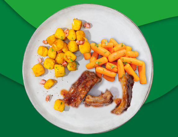 Spareribs met kriel en wortelen