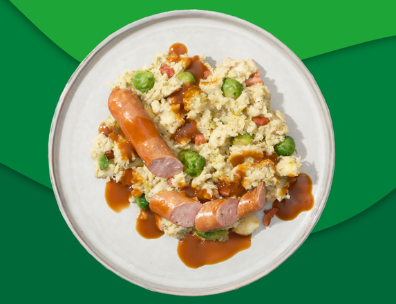 Stampppot spruiten met spek en ambachtelijke rookworst zoutarm