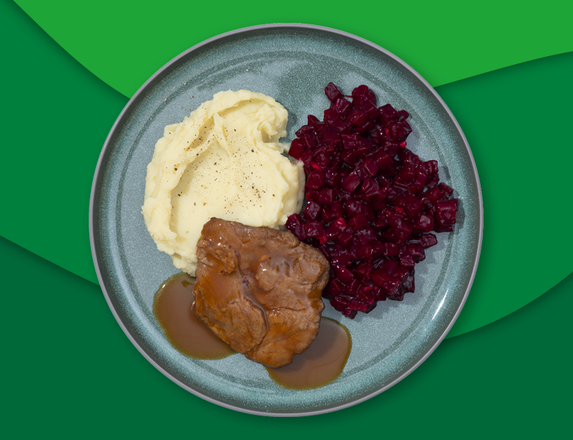 Rundersukade met jus, puree en rode bieten