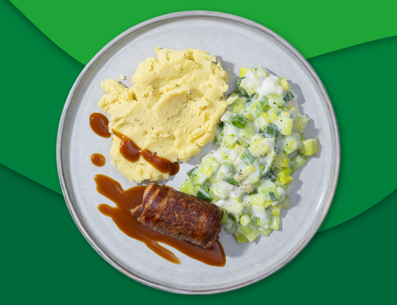 Varkensslavink met jus, puree en prei à la crème