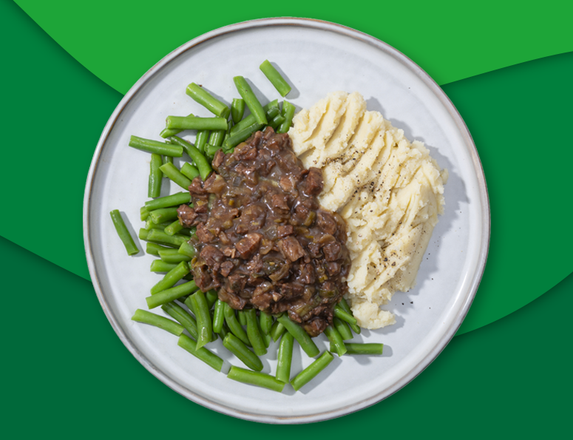 Oma's runderstoof met knolselderijpuree en sperziebonen