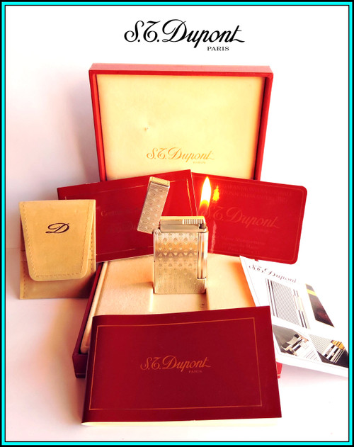 S.T. DUPONT Line D Small SILVER Plated Lighter with Box & Papers - JUST SERVICED