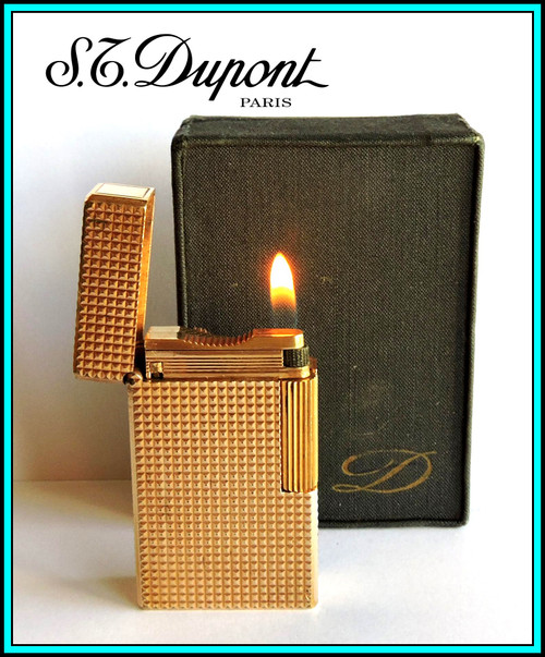 S.T. DUPONT Line 1 Large YELLOW GOLD Plated Lighter with Box - JUST SERVICED