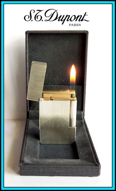 S.T. DUPONT Line 2 LARGE Silver Plated Lighter / Briquet - with Box - SERVICED