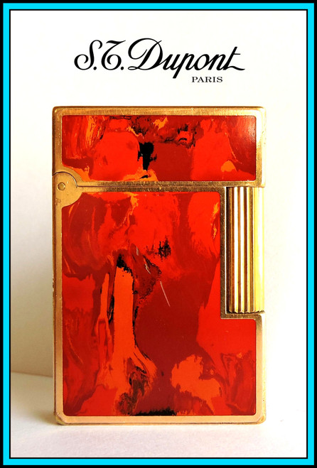S.T. DUPONT Lighter - Ligne 2 Gold & Chinese Lacquer: NARVAL Pattern - SERVICED