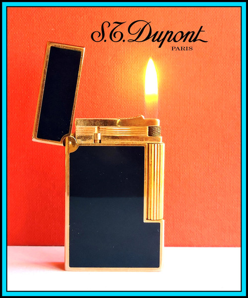 S.T. DUPONT Lighter LARGE - Ligne 2 Gold & DARK BLUE Chinese Lacquer - SERVICED