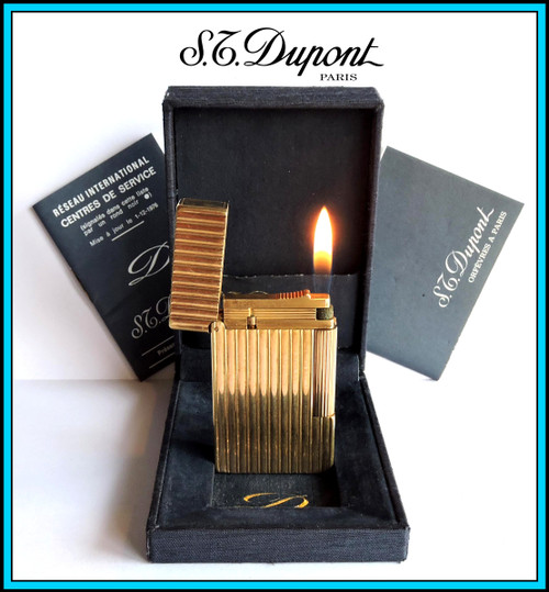 S.T. DUPONT LARGE Line 2 Gold Plated Lighter / Briquet with BOX - JUST SERVICED