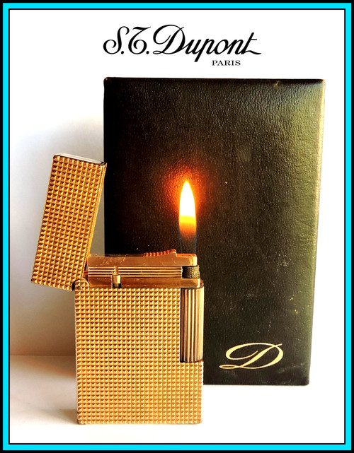 S.T. DUPONT MEDIUM Line 2 Gold Plated Lighter / Briquet with BOX - JUST SERVICED