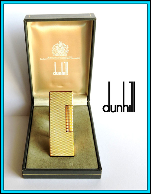 DUNHILL Rollagas Gold Plated LIGHTER / Briquet, with Box - SERVICED - EXCELLENT
