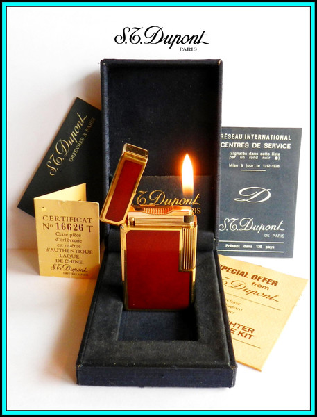 S.T. DUPONT Lighter Ligne 1 Large Rose Gold & Bordeaux Chinese Lacquer SERVICED