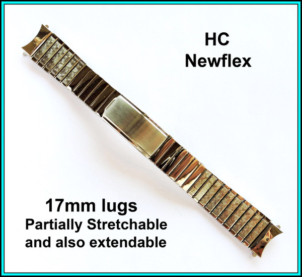 N. O. S. HC Men's Stainless Steel Stretchable Bracelet 17mm - Swiss Made 1960's