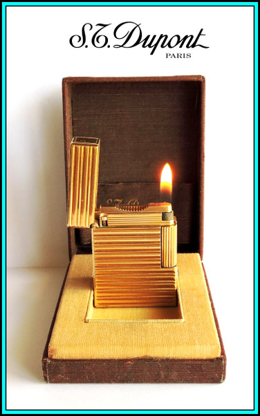 S.T. DUPONT Line 1 Small YELLOW GOLD Plated Lighter with Box - SERVICED