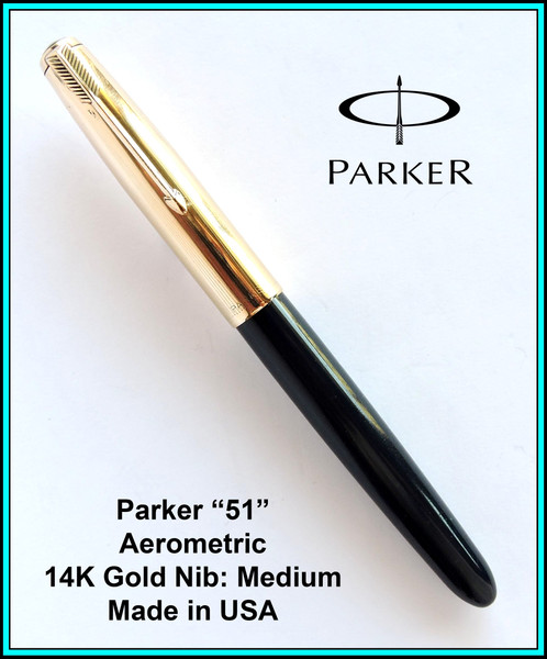 Vintage PARKER "51" Fountain Pen MIDNIGHT BLUE 14K Nib MEDIUM - Ready to Write