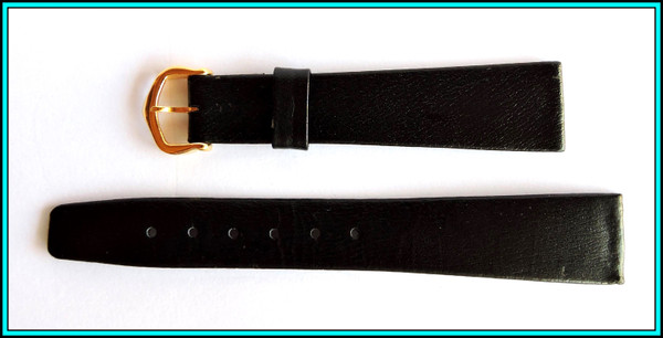 18mm Black SWISS Leather band with 14mm Gold plated BUCKLE for CARTIER Watches