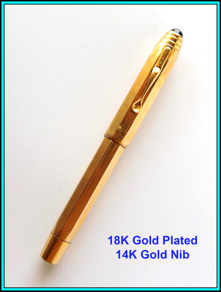 KOSCA “18K Gold Plated" DECO Fountain Pen 1930's Button Filler (Italy) SERVICED