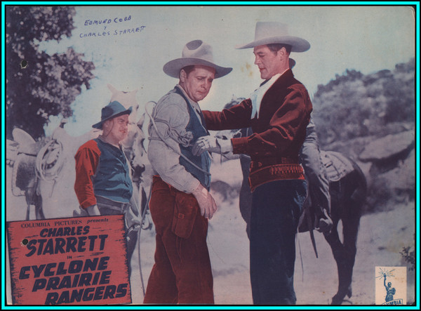 CHARLES STARRETT & EDMUND COBB in "Cyclone Prairie Raiders" - Original US Lobby Card 1944