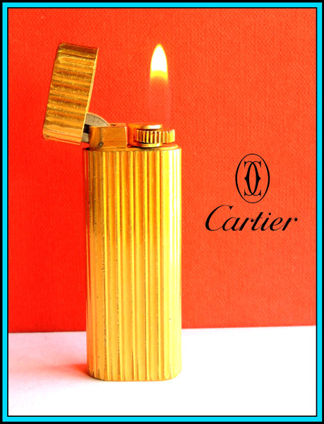 Original MUST DE CARTIER Oval Gas Lighter / Briquet GOLD Plated SERVICED