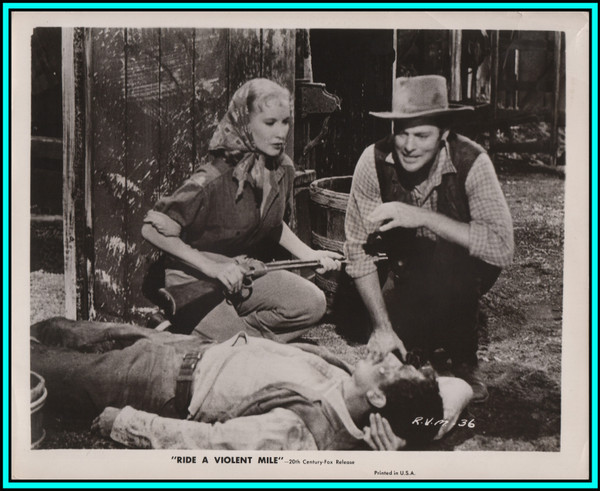 PENNY EDWARDS & JOHN AGAR in "Ride a Violent Mile" - Original Vintage Photo 1957