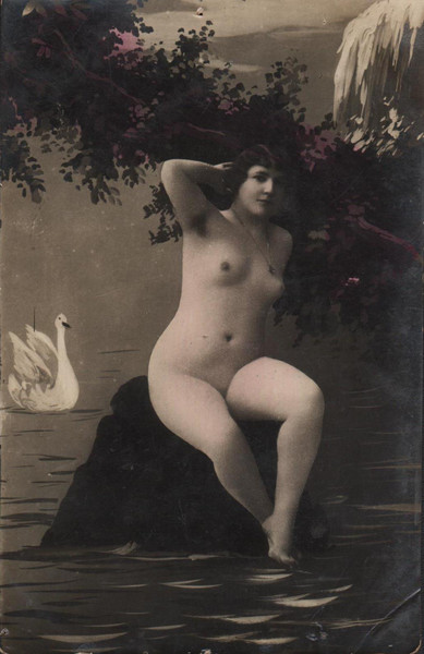 SEXY NUDE Italian Vintage Hand Colored Photo Postcard - 1910's