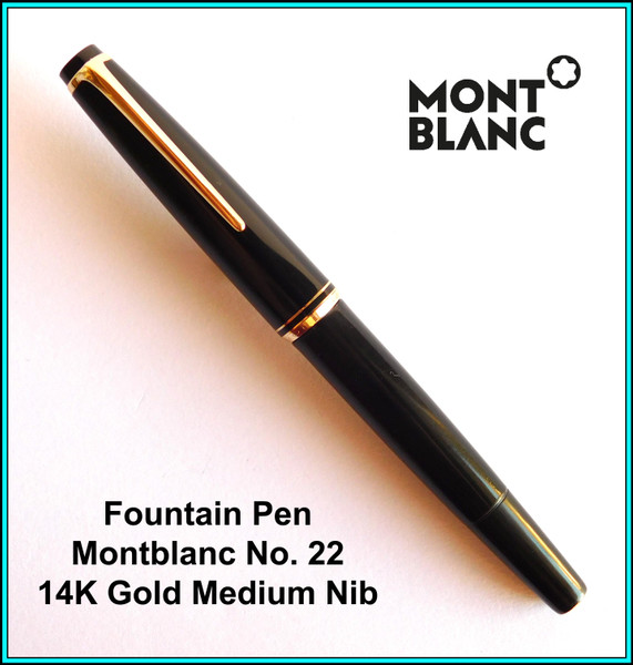 MONTBLANC No. 22 FOUNTAIN PEN Piston - 1960's - 14k Gold Medium - SERVICED
