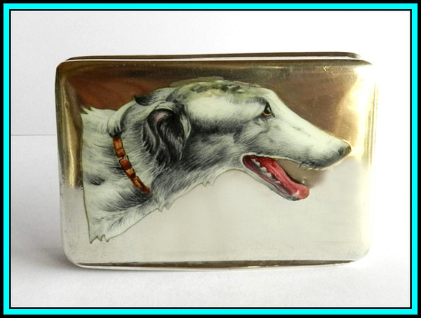 Italian 800/1000 Silver and Enamel Sighthound Dog Cigarette Case - early 20th