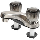 Brushed Nickel Low Arc Bathroom Sink Faucet -   4" Centerset, Smoke Crystal Handles