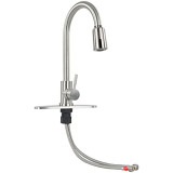 Silver Steel High-Arc Motion Sensor Kitchen Faucet with Optional Deck Plate