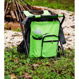 Folding Camping Stool Backpack Cooler Trio- Camping /Hiking Bag with Waterproof Insulated Cooler Pockets and Sturdy Legs for Seating, Great For Travel- Green (51909)