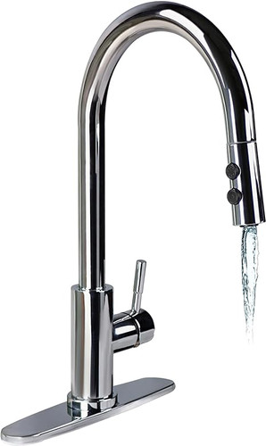 Single Handle Steel Pull Down Kitchen Faucet with Sprayer and Optional Deck Plate
