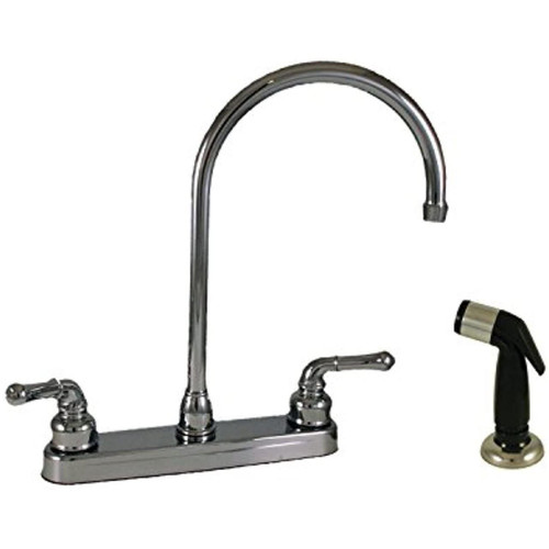 U-YCH801GS RV Kitchen Faucet with Large Gooseneck Spout, Teapot Handles and Sprayer - 8", Chrome