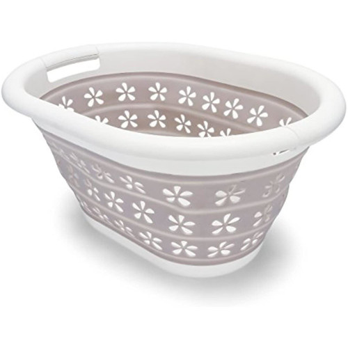 White/Taupe Collapsible Utility/Laundry Basket Small  (51951)