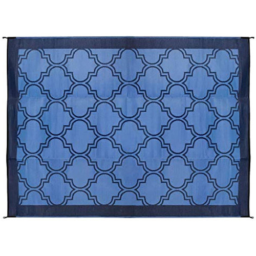 6 x 9 Foot Reversible Blue Lattice Design Breathable Washable Portable Outdoor UV Coated Patio Mat Pad for Picnics, Camping, RV, Tiny Home 42876