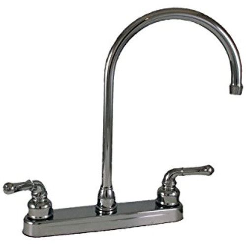 Chrome RV Kitchen Faucet with Gooseneck Spout and Teapot Handles - 8",   U-YCH800GS