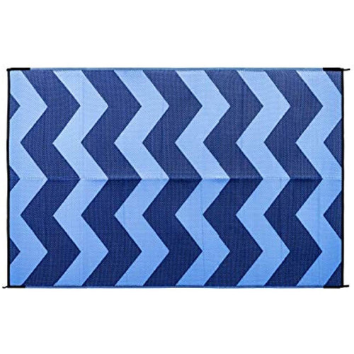 Large Reversible Outdoor Patio Mat - (6' x 9', Blue Chevron Design) (42878)