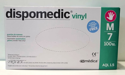 Guantes de vinilo sin polvo dispomedic talla m 100 unidades