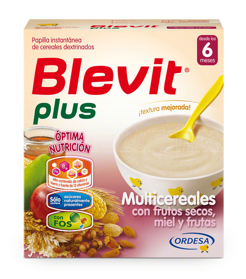 Blevit plus multicereales con frutos secos - miel - frutas. envase 600 g.